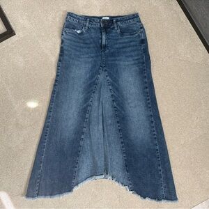 Denim Maxi Skirt with Frayed Hem